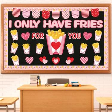 Imagem de Conjunto de decorações de quadro de avisos para o Dia dos Namorados, I Only Have Fries for You, recortes de papel para sala de aula, etiquetas de nome de coração, enfeites de borda para artigos de