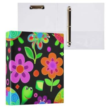 Imagem de Pasta de arquivo colorida de tartarugas com desenho animado de 3 fichários para material escolar e de escritório, pacote com 2