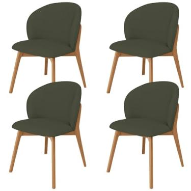 Imagem de Kit 04 Cadeiras de Jantar e Estar Living Estofada Mia L02 Linho Verde Musgo - Lyam Decor