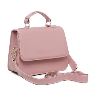 Imagem de Bolsa Feminina Elegante, Alça Transversal, Couro Sintético Preto, Detalhes Dourados, Estilo Clássico (Rosa)