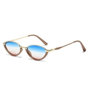 Imagem de HCHES Óculos de Sol Femininos com Armação Meia-Armação Degradê, Proteção Solar Masculina UV400 (Azul Arroz Rosa)