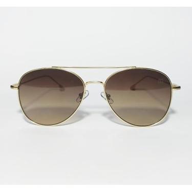 Imagem de Óculos de Sol Aviador Unissex Uv400 Armação Metal Aço Inox Dourado Marrom Degradê (Dourado/Marrom)