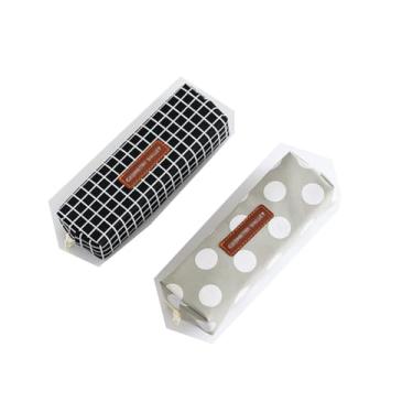 Imagem de Conjunto de 2 estojos de lápis estampados com design de bolinhas xadrez moderno cosmético organizador de viagem bolsa de armazenamento bolsa de transporte, Preto Hrey