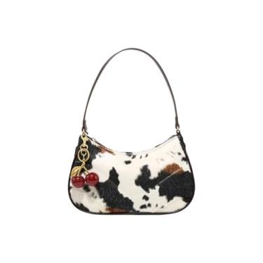 Imagem de RoseSeek Bolsa feminina de couro PU com zíper superior bolsa de ombro linda bolsa axila, Marrom, One Size, Macio