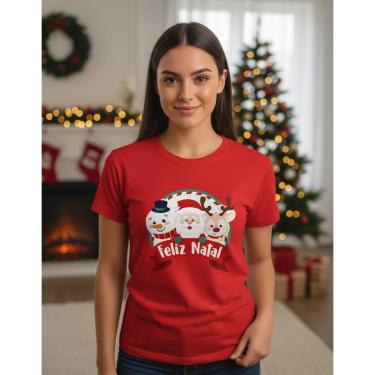 Imagem de Camiseta Casual Unissex Feliz Natal Malha Leve e Macia em Algodão-Unissex