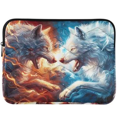 Imagem de Capa fofa para laptop Two Wolves Fight with Fire and Flames Puffy para Macbook Pro 14, acessórios de computador, capas universais de 13 a 14 polegadas