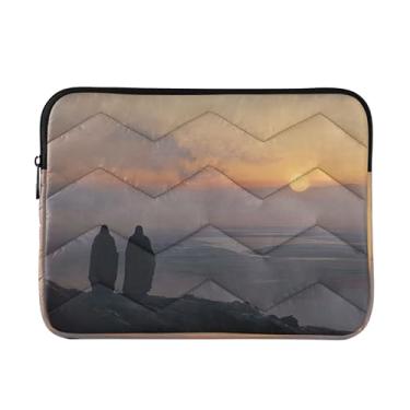 Imagem de Mountain Top Sunset Gray Laptop Bag para homens, bolsas de computador para laptops para mulheres, à prova de choque, capa protetora para transporte de computador, bolsa de professor de 15,6 polegadas
