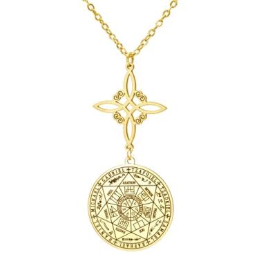 Imagem de TEAMER Colar com pingente de nó de bruxa Selo dos Sete Arcanjos Proteção Dupla O Grande Protetor Arcanjo Amuleto, adjustable, Aço inoxidável, Sem Pedra Preciosa