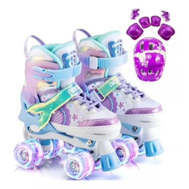 Imagem de Patins Quad Ajustável Infantil com Freio Frontal – Conforto e Segurança(SEREIA ROXO COM KIT,DO 33 AO 36)