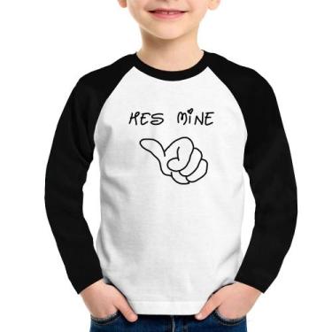 Imagem de Camiseta Raglan Infantil He's Mine Manga Longa - Foca na Moda, Branco,