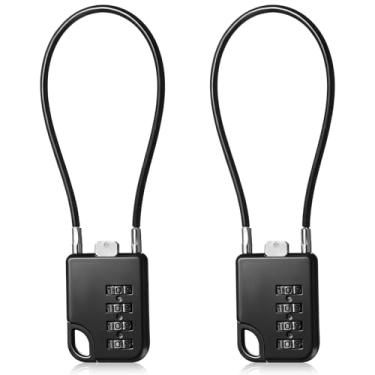 Imagem de 2 peças, cadeado com combinação de 4 dígitos, preto, reinicializável, cabo de combinação fina, multiuso, pequeno, longo, cadeado, para bicicleta, mala, academia, caixa de ferramentas, armários
