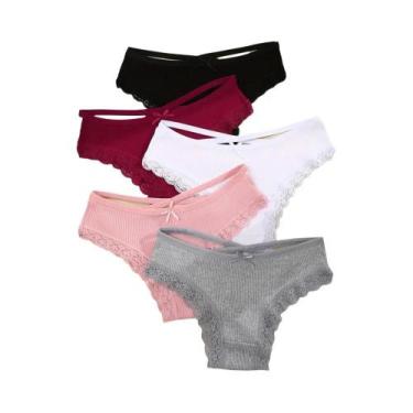 Imagem de Calcinhas De Renda De Algodão Femininas 5PCS Confortáveis Calcinhas Br