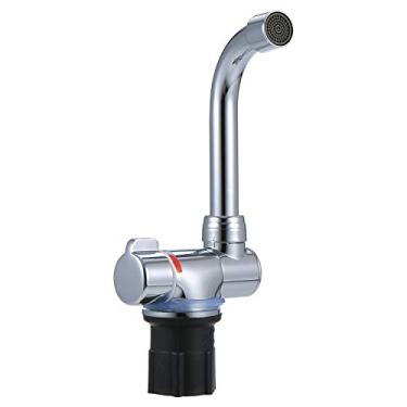 Imagem de Faucet de Cozinha Pliável com Rotação 360 Maneira Única Misturador Água Fria e Quente Cobre Acabamento em Cromado Polido para Sink RV Caravana Camper