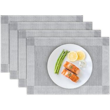 Imagem de Jogo americano conjunto de 4 tapetes de vinil/plástico para mesa de cozinha interna/externa, 30 x 45 cm, tapetes de mesa de jantar laváveis (cinza prateado, 4)