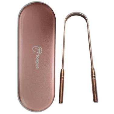 Imagem de Raspador de Língua de Cobre 100%, com Estojo Metálico em Aço Inox para Armazenamento, Qualidade Premium, Caixa de Proteção, Case, Higiene Bucal