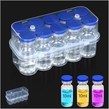 Imagem de Leng Ke Estojo de peptídeo com 10 compartimentos para geladeira, estojo de armazenamento de frasco de 10 ml para geladeira, caixa transparente para frascos de vidro de 10 ml, suporte seguro de frasco