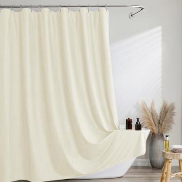 Imagem de Ebesto Cortina de chuveiro longa creme, 203 cm de comprimento, 1 peça, cortina de banheiro de tecido macio texturizado em relevo, repelente de água, pano lavável à máquina, decoração de banho de spa