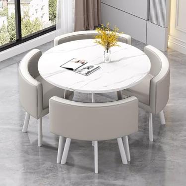 Imagem de Conjunto de mesa e cadeiras que economizam espaço, conjunto de mesa de cozinha redonda de couro, combinação de mesa de recepção e cadeira, com 1 mesa e 4 cadeiras, para sala de estar, cozinha, sala de