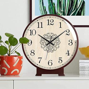 Imagem de Relógio de mesa vintage no suporte, relógio de cornija, relógio de manto silencioso de 25 cm operado por bateria, relógios vintage de madeira maciça, relógios decotivos para decoração de sala de