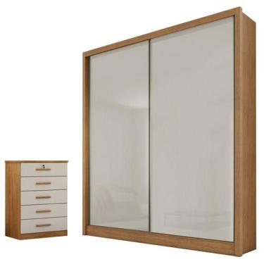 Imagem de Guarda Roupa Solteiro Toledo e Gaveteiro Suiça Cumaru 25 Fendi - Novo 