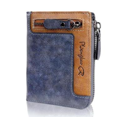 Imagem de Carteira masculina com zíper – Suporte para cartão de crédito com bloqueio RFID com grande capacidade, Azul, Carteira masculina com zíper