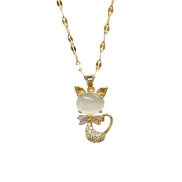 Imagem de Dtja Colar feminino com pingente de gato de cristal banhado a ouro 14 K, corrente de gargantilha de aço inoxidável, coração de amor, gatinho, animal, colar ajustável, delicado, fofo, aniversário