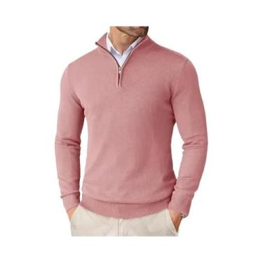 Imagem de Suéter Masculino Slim Fit Leve Com Zíper De Um Quarto, Gola Alta, Tric