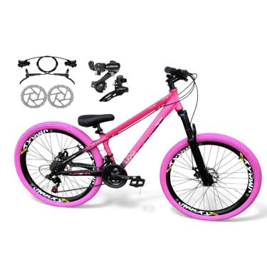 Imagem de Bicicleta Aro 26 Vikingx Tuff X44 Câmbios Shimano 21v Freio Hidráulico Freeride Aro Vmaxx Dh Pneu Flame Rosa-Preto