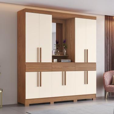 Imagem de Guarda Roupa Casal 10 Portas 3 Gavetas Com Espelho E Pés Nature Com Off White