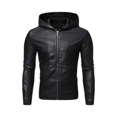 Imagem de Jaqueta De Couro Masculina Com Gola Alta Em Cashmere, À Prova De Vento