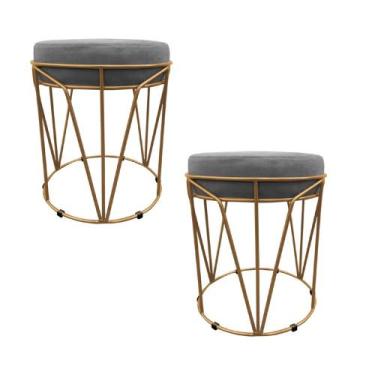 Imagem de Kit 02 Puffs Babu Suede Grafite Base Dourado - D'Rossi