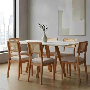 Imagem de Mesa de Jantar 1,60m Tampo de Vidro e Madeira Natural com 6 Cadeiras D