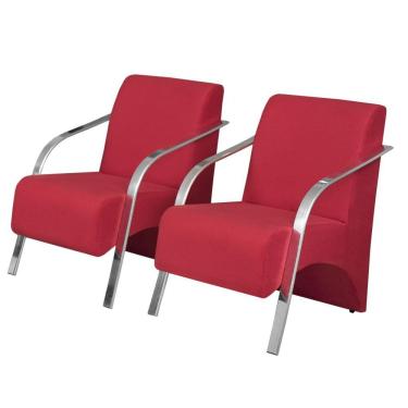 Imagem de Kit 2 Poltronas Vênus 1 Lugar Pé Alumínio Vermelho