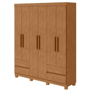 Imagem de Guarda-roupas 6 Portas 4 Gavetas Com Pés Sem Espelho Zeus Amendoa Clean