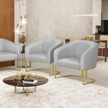 Imagem de Poltrona Sala Decorativa Kit 2 Stella Base Industrial Dourada Sintétic