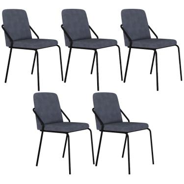Imagem de Kit 05 Cadeiras Estofada Para Sala De Jantar Loft Preto C01 Bouclê Nuvem - Lyam Decor