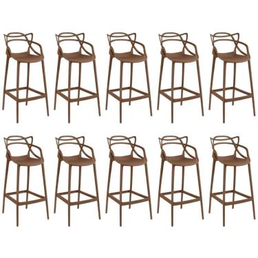 Imagem de Kit 10 Banquetas Allegra Com Encosto Design Cozinha/bancada - Marrom