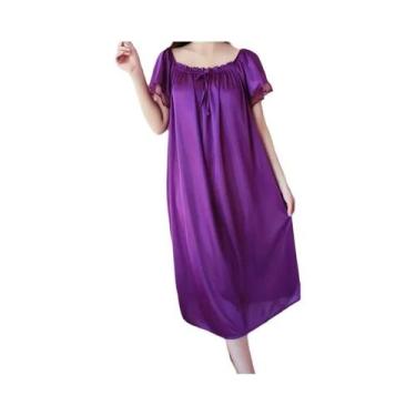 Imagem de Camisola plus Size De Seda Gelada Com Renda E Decote Em V, Longa, Para