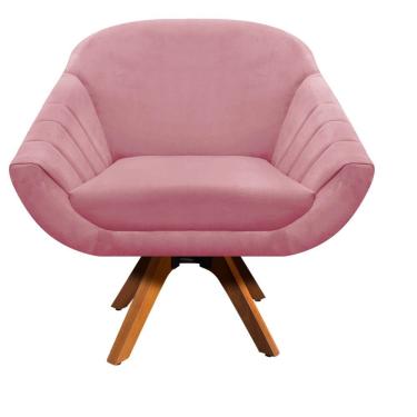 Imagem de Poltrona Giratória Giovana Suede Rose Base Madeira D´rossi