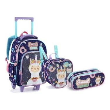 Imagem de Kit Mochila Rodinhas Lhama Fofa Lancheira Estojo Escolar Seanite-Unissex