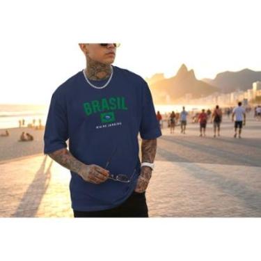 Imagem de Camiseta Masculina Casual Brasil Rio de Janeiro Estilosa em Algodão do P ao G1-Masculino