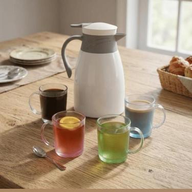 Imagem de Kit Garrafa Térmica 1 Litro 4 Canecas de Vidro Conjunto para Café Chá 