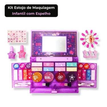 Imagem de Kit Estojo de Maquiagem Infantil com Espelho Sombras Brilho Labial Unh