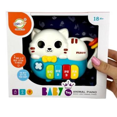 Imagem de Brinquedo Piano Musical Gato Teclas Coloridas Luz Som Azul - Toys