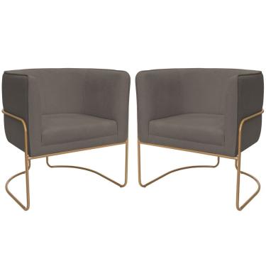 Imagem de Kit 02 Poltronas Decorativas Betina Base Aço Ouro Fosco Bouclé Marrom - Nexta Casa