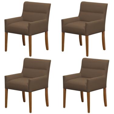 Imagem de Kit 4 Cadeiras Para Mesa De Jantar Angel Base Madeira Corano Marrom - Nexta Casa