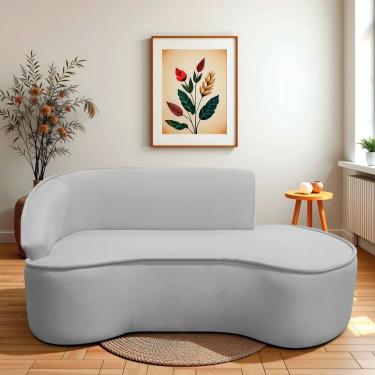 Imagem de Divã Recamier Curvo Sala De Estar Recepção Marrocos 200cm Lado Direito Linho Cinza Claro