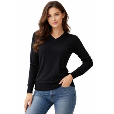 Imagem de Blusa de Frio Suéter De Inverno Feminino Gola V Facinelli, Preto, M