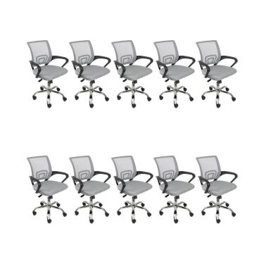 Imagem de Kit 10 Cadeiras Escritório Oficial Begônia Ergonômico Cinza