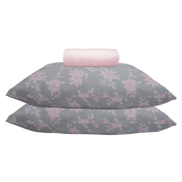 Imagem de Kit Jogo de Lençol Graz Queen 3 Peças 100% Algodão Malha com Elástico Rosa